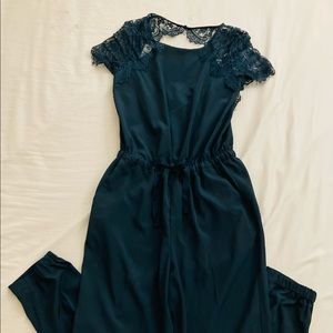 Loft black jumpsuit with scalloped lace sleeves